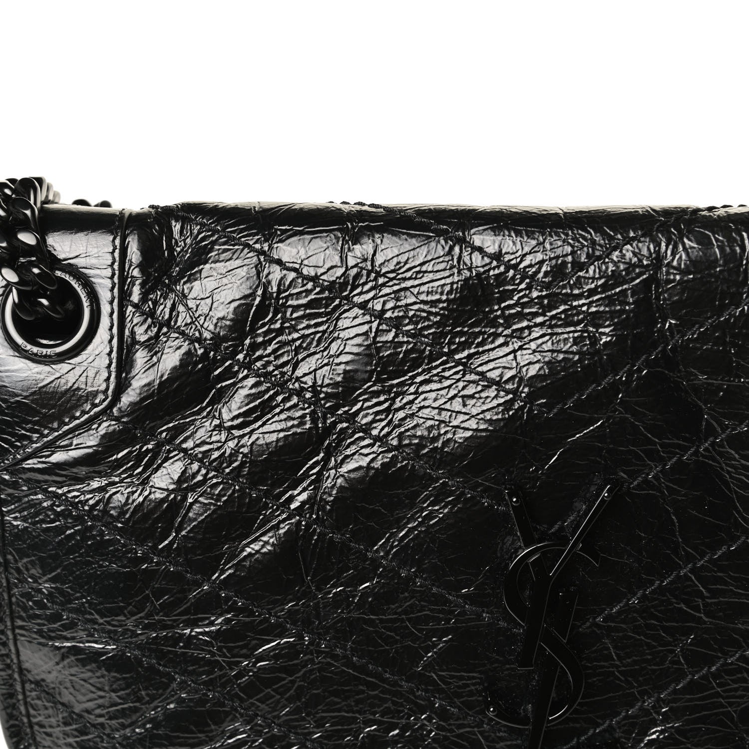 Saint Laurent Crinkled Calfskin Matelasse Monogram Medium Niki Chain Satchel Black 15 of 18