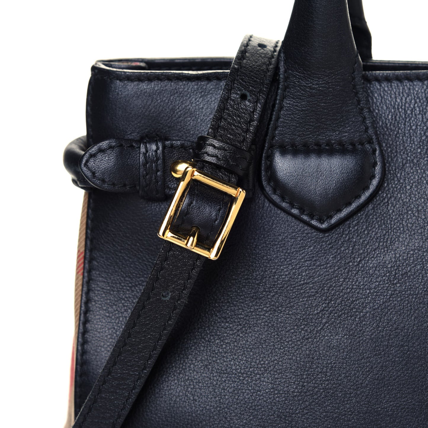 Calfskin House Check Small Banner Tote Black