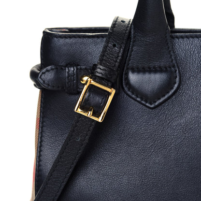 Burberry Calfskin House Check Small Banner Tote Black 6 of 7