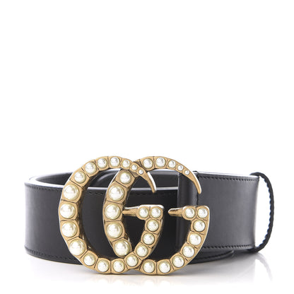 Gucci Moon Calfskin Pearl Double G 40mm Belt 85 34 Black Cream 1 of 5