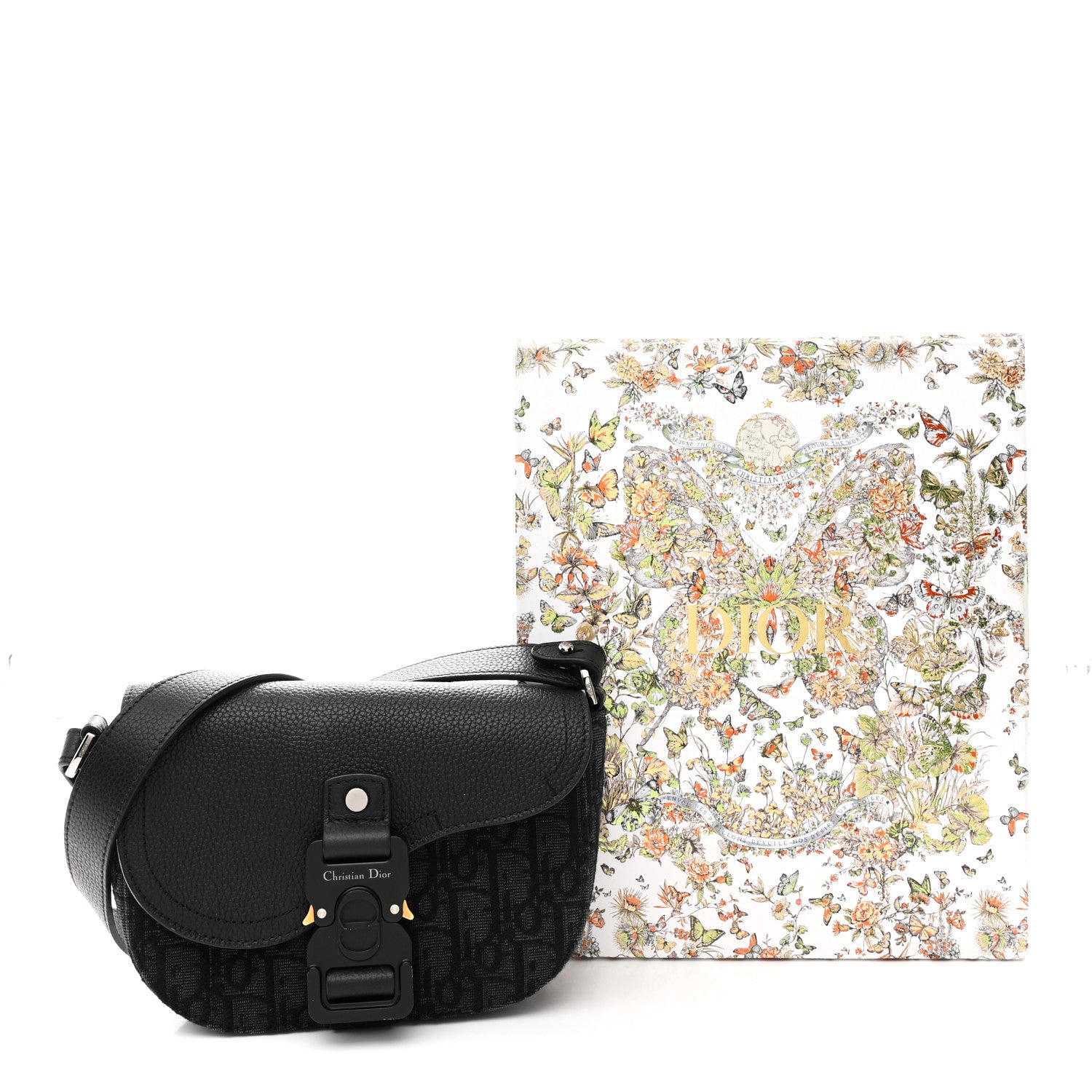 Christian Dior Oblique Jacquard Grained Calfskin Mini Saddle Messenger Bag With Flap Black 11 of 11