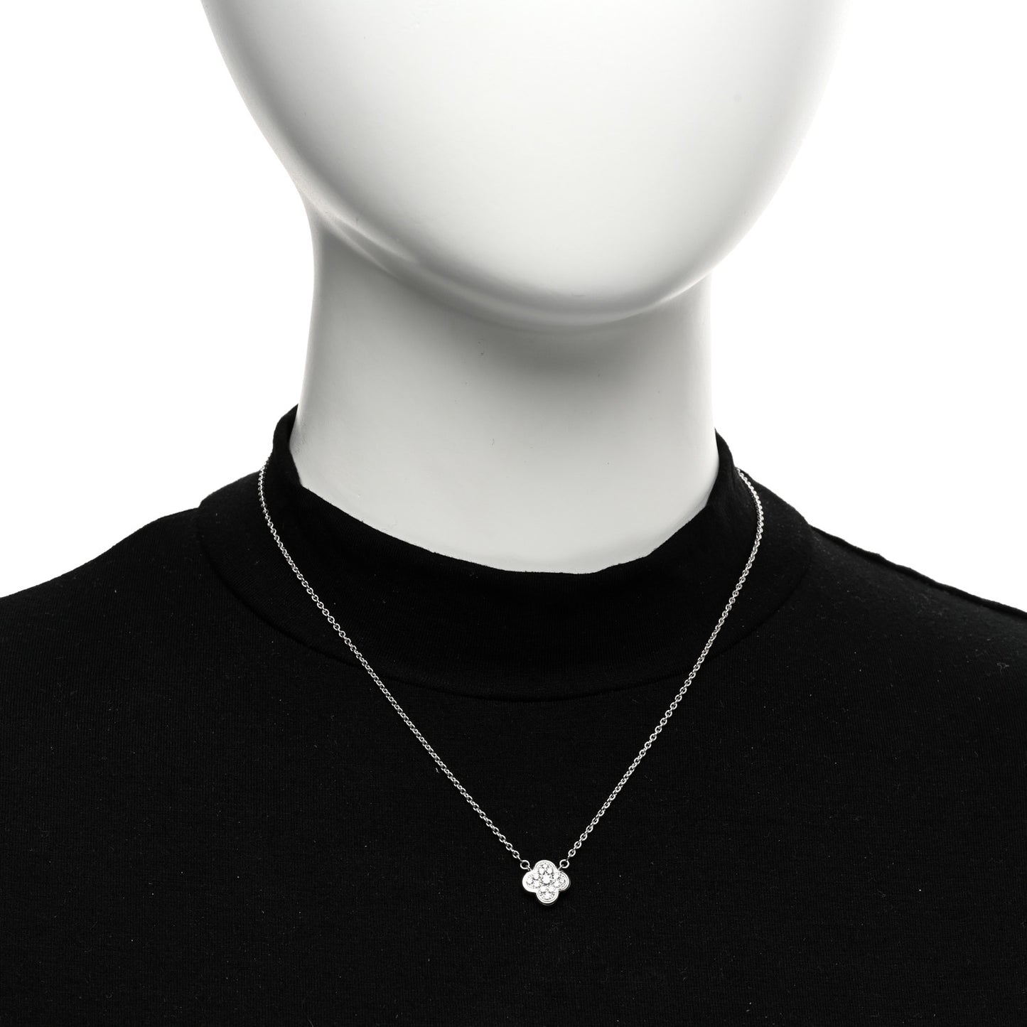 18K White Gold Diamond Pure Alhambra Pendant Necklace