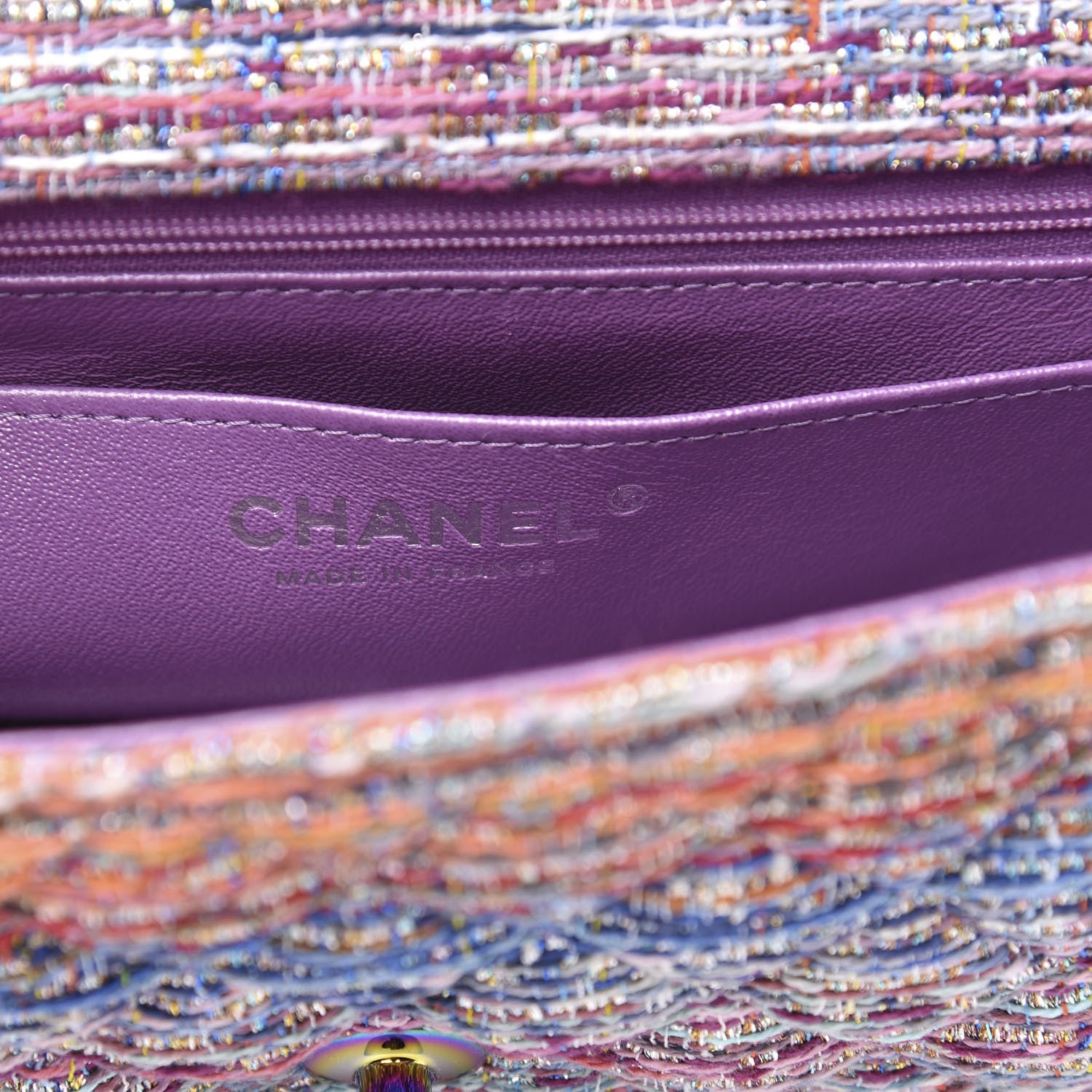 Chanel Tweed Quilted Mini Rectangular Flap Blue Pink Orange 6 of 11