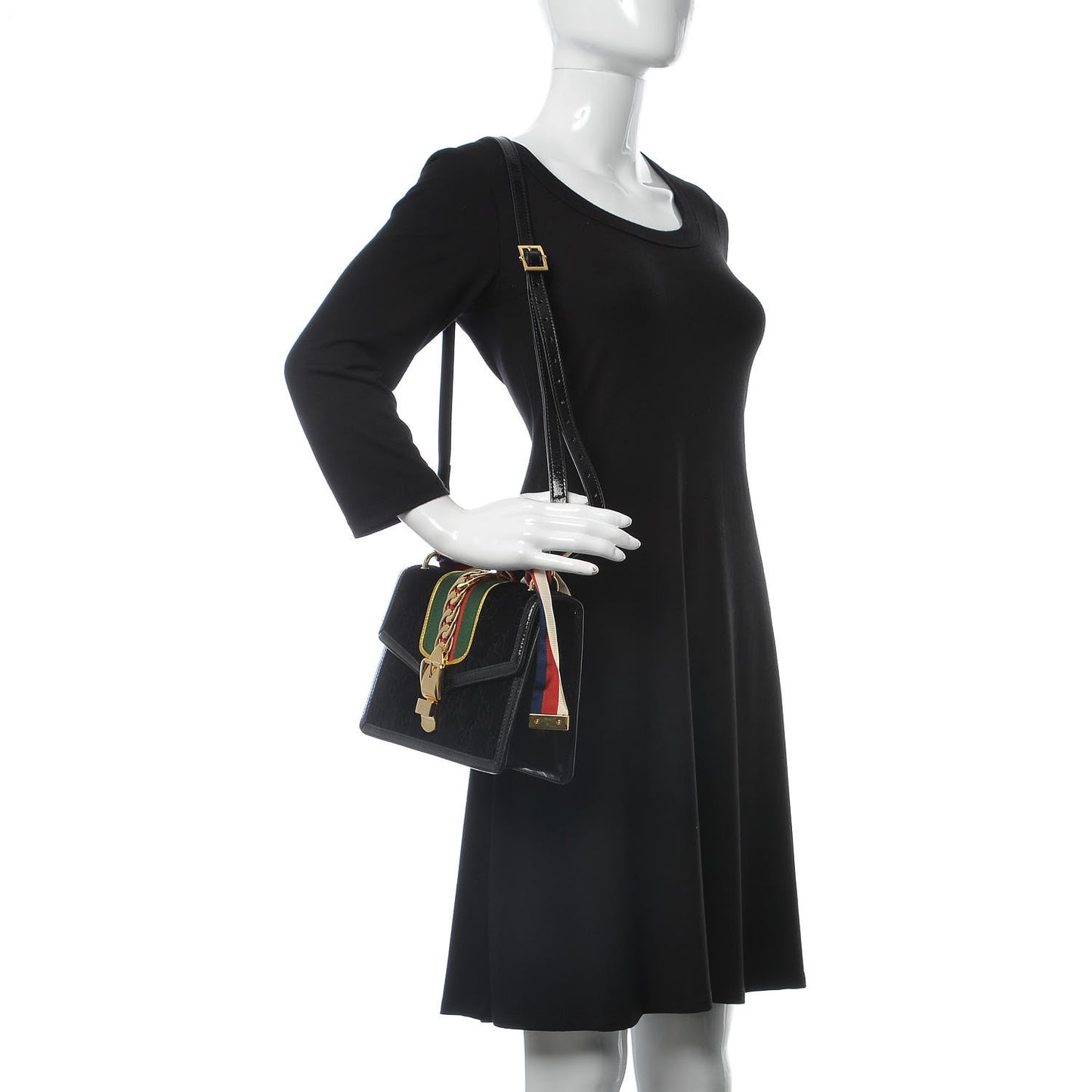 Velvet GG Monogram Small Sylvie Shoulder Bag Black