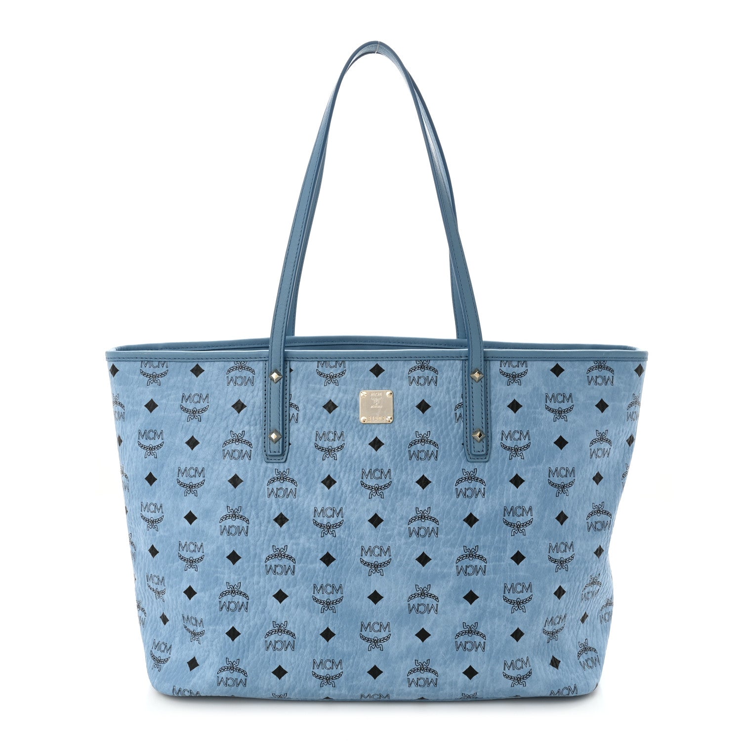 MCM Visetos Medium Anya Zip Top Shopper Tote Blue 1 of 11
