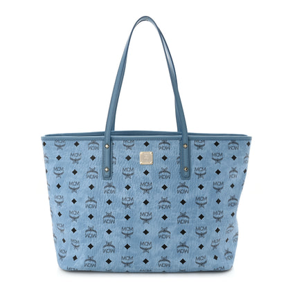 MCM Visetos Medium Anya Zip Top Shopper Tote Blue 1 of 11