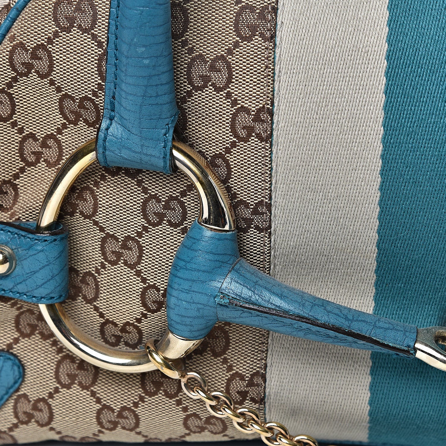 Gucci Monogram Horsebit Chain Satchel Blue 14 of 14
