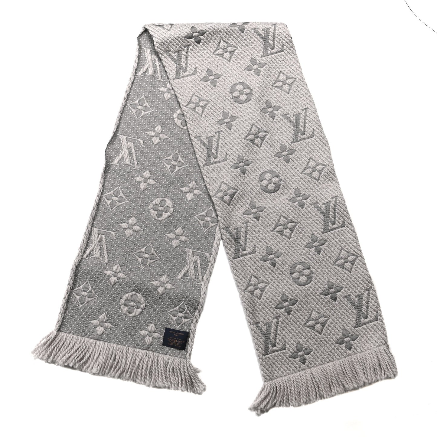 Wool Silk Logomania Scarf Pearl Grey