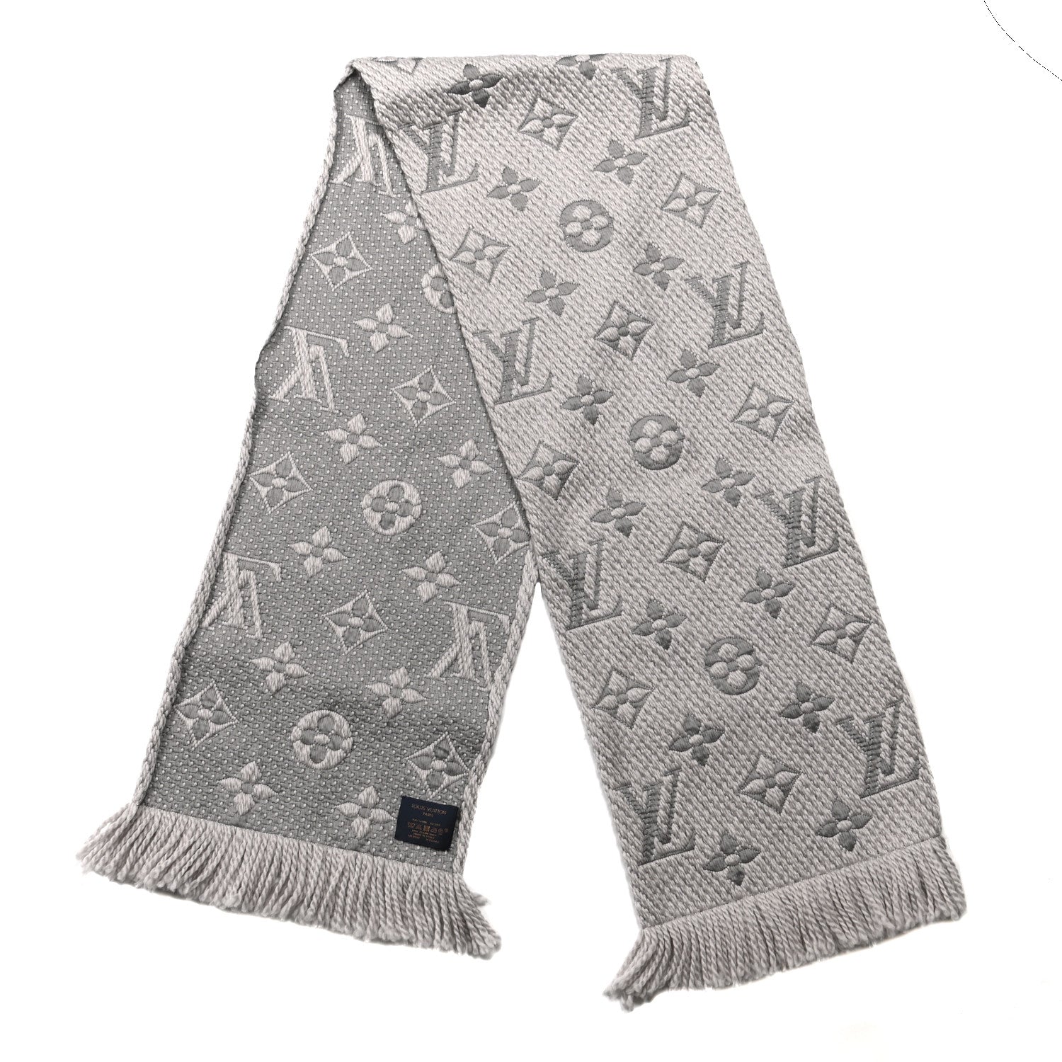 Louis Vuitton Wool Silk Logomania Scarf Pearl Grey 2 of 4