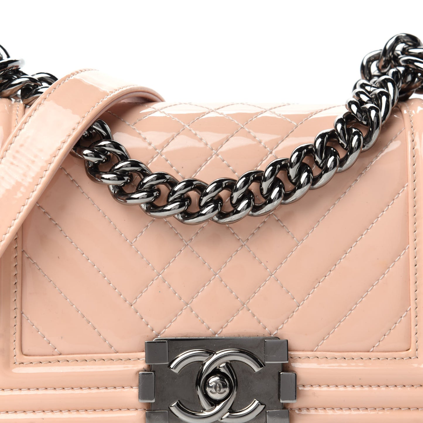 Patent Chevron Quilted Medium Boy Flap Light Pink