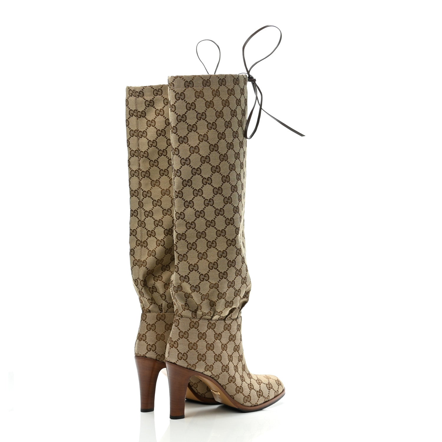 Gucci Monogram Malaga Kid Lisa Mid Heel Boots 38.5 Beige Ebony 4 of 7
