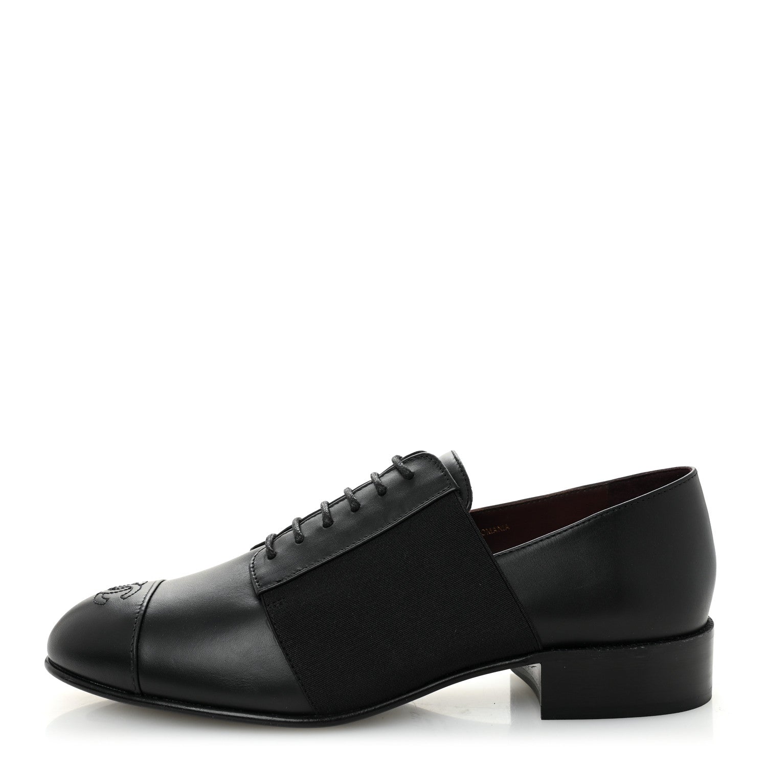 Chanel Calfskin Elastic Lace Up Cap Toe CC Loafers 38 Black 1 of 11