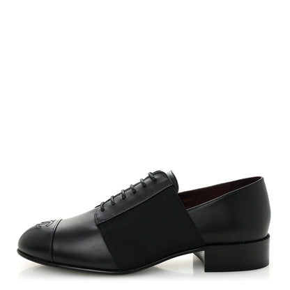 Chanel Calfskin Elastic Lace Up Cap Toe CC Loafers 38 Black 1 of 11