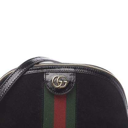 Gucci Suede Patent Web GG Small Ophidia Dome Shoulder Bag Black 7 of 9