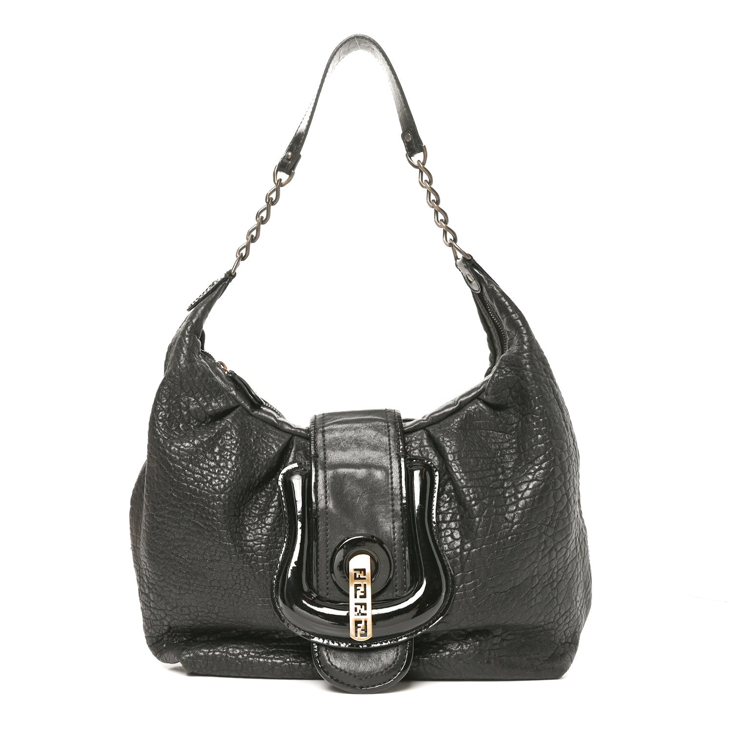Fendi Nappa Patent B Buckle Hobo Black 1 of 11