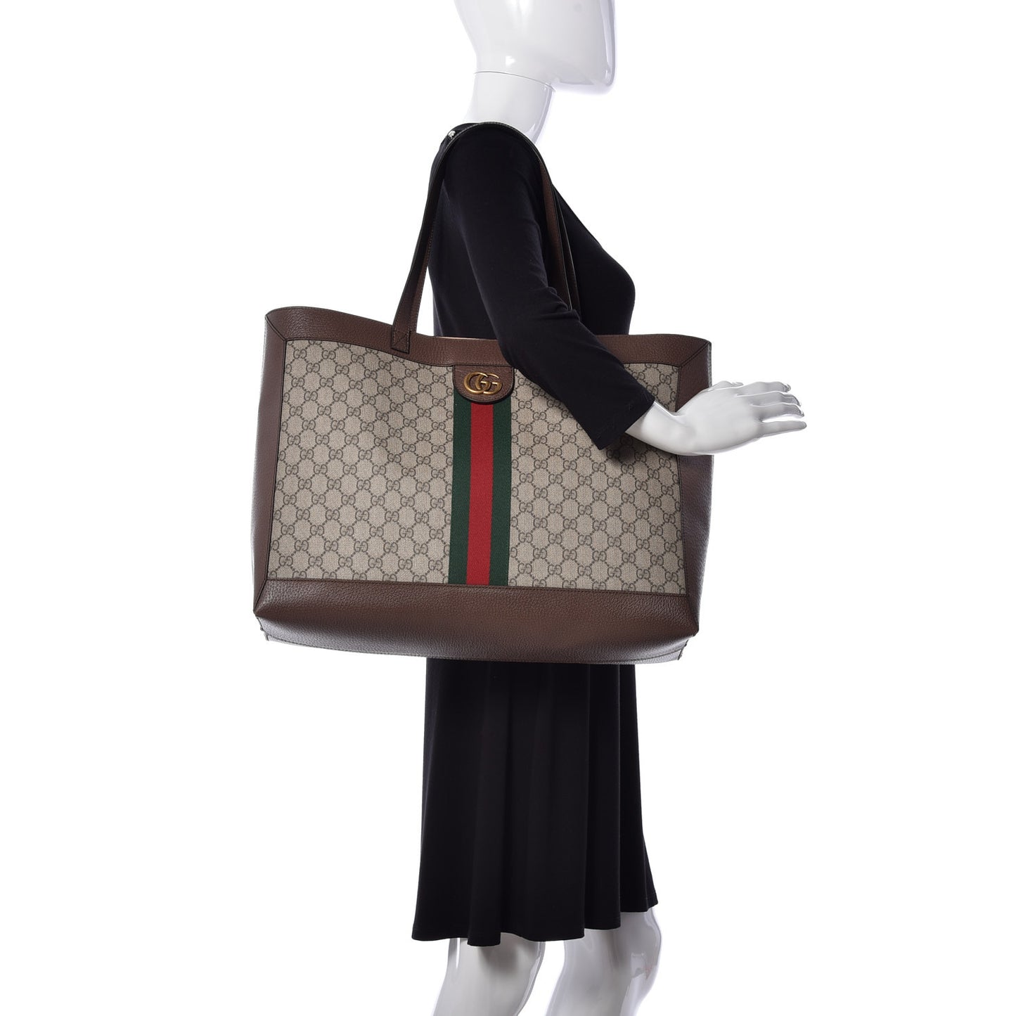 GG Supreme Monogram Web Large Ophidia Tote Brown