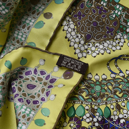 Hermes Silk Parures Des Maharajas Scarf 90 Jaune Fluo Vert Violet 3 of 4