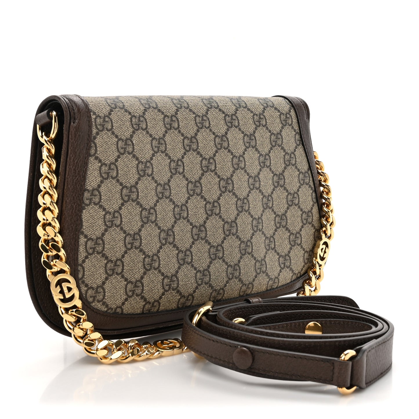 GG Supreme Monogram Textured Dollar Calfskin Blondie Chain Shoulder Flap Bag Beige Ebony New Acero