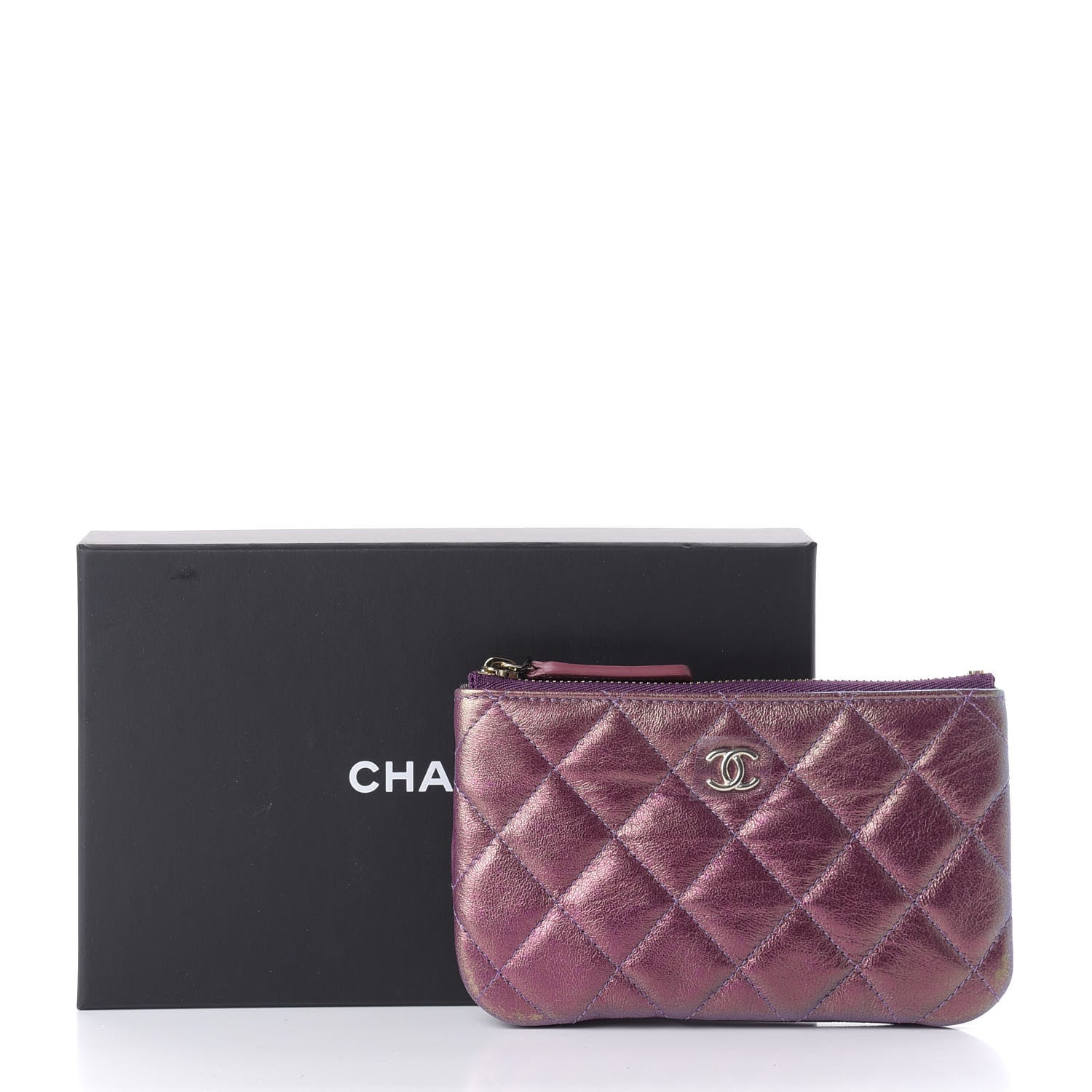 Chanel Iridescent Lambskin Quilted Small Cosmetic Case Purple 8 of 8