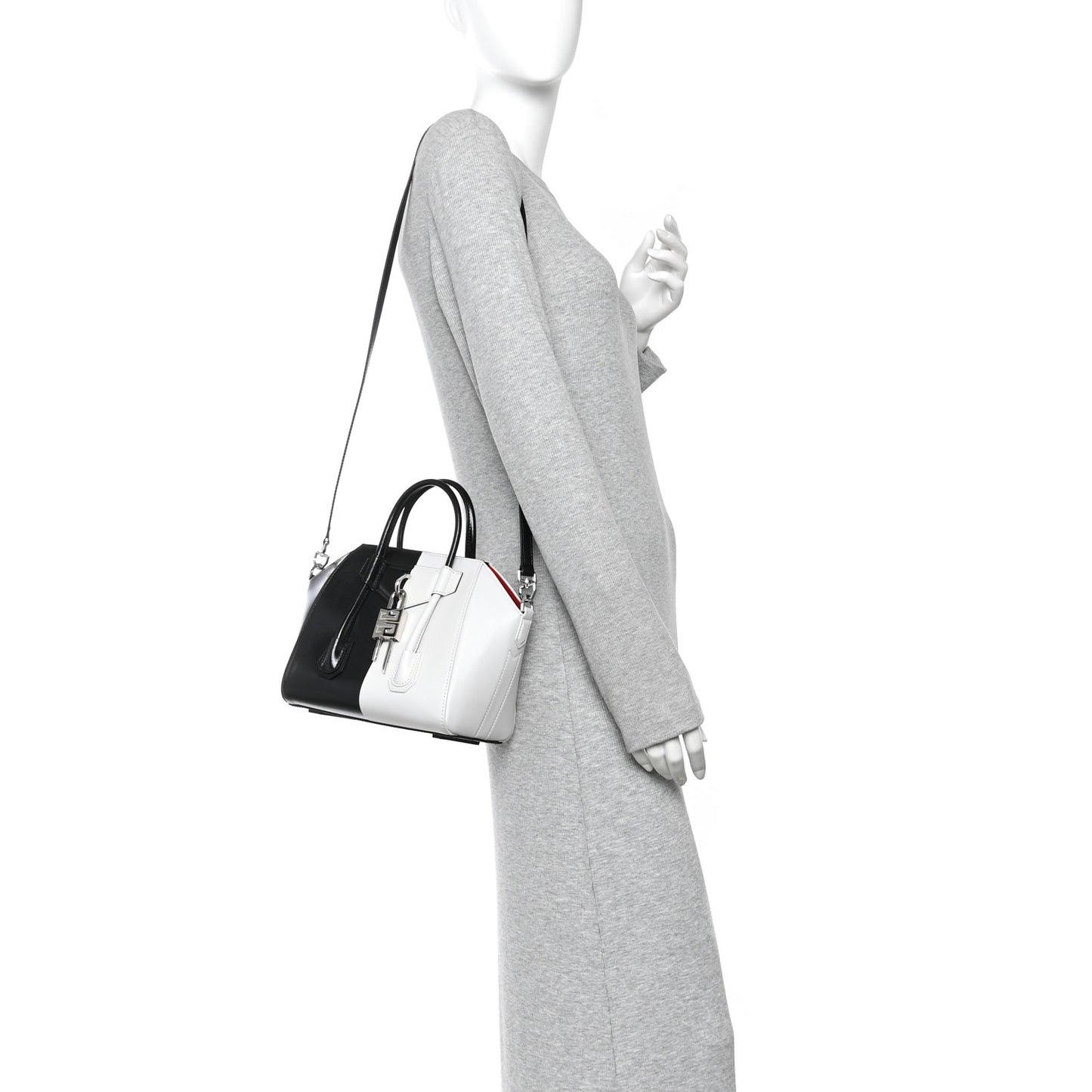 Box Calfskin Mini Lock Antigona Shoulder Bag Black White