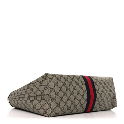 Gucci GG Supreme Monogram Textured Dollar Calfskin Web Medium Ophidia Shopping Tote Beige Ebony Mystic White 4 of 10