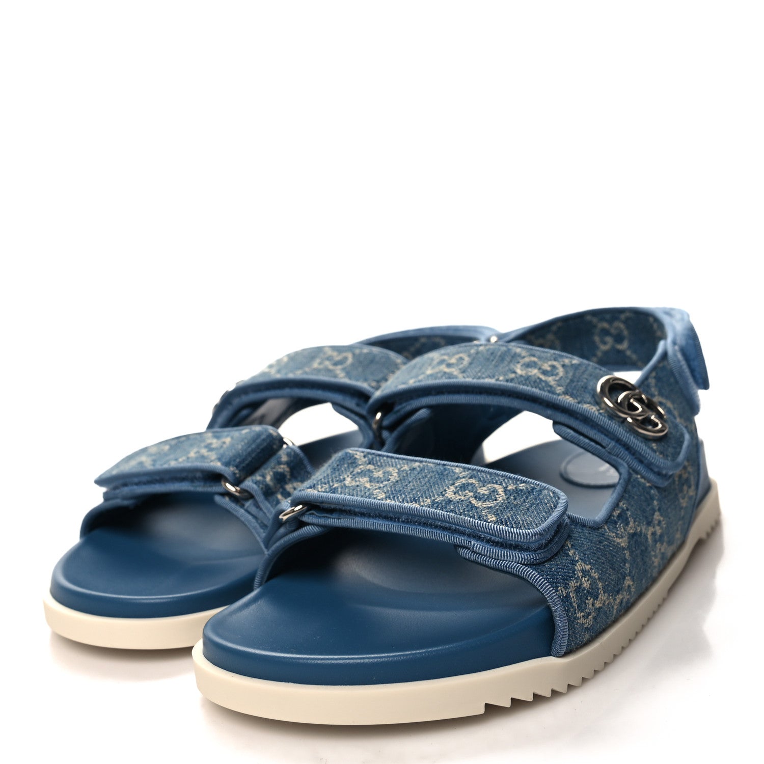 Gucci Monogram Denim Double G Womens Dad Sandals 39 Light Blue 3 of 9