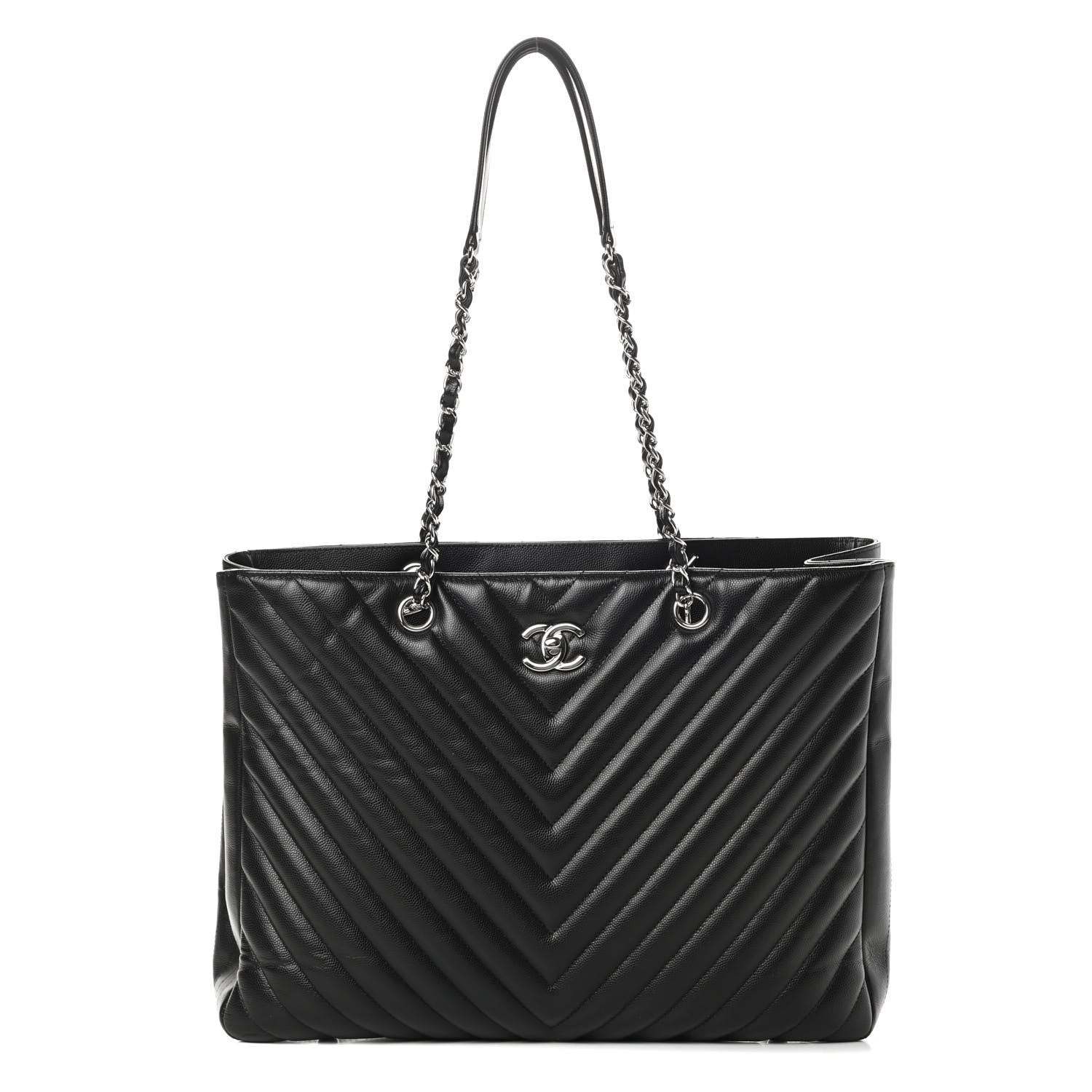 Chanel Caviar Chevron Quilted Large Shopping Tote Black 1 of 10