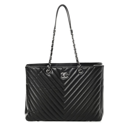 Chanel Caviar Chevron Quilted Large Shopping Tote Black 1 of 10