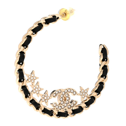 Chanel Lambskin Chain Crystal CC Star Chain Hoop Earrings Gold Black 4 of 5