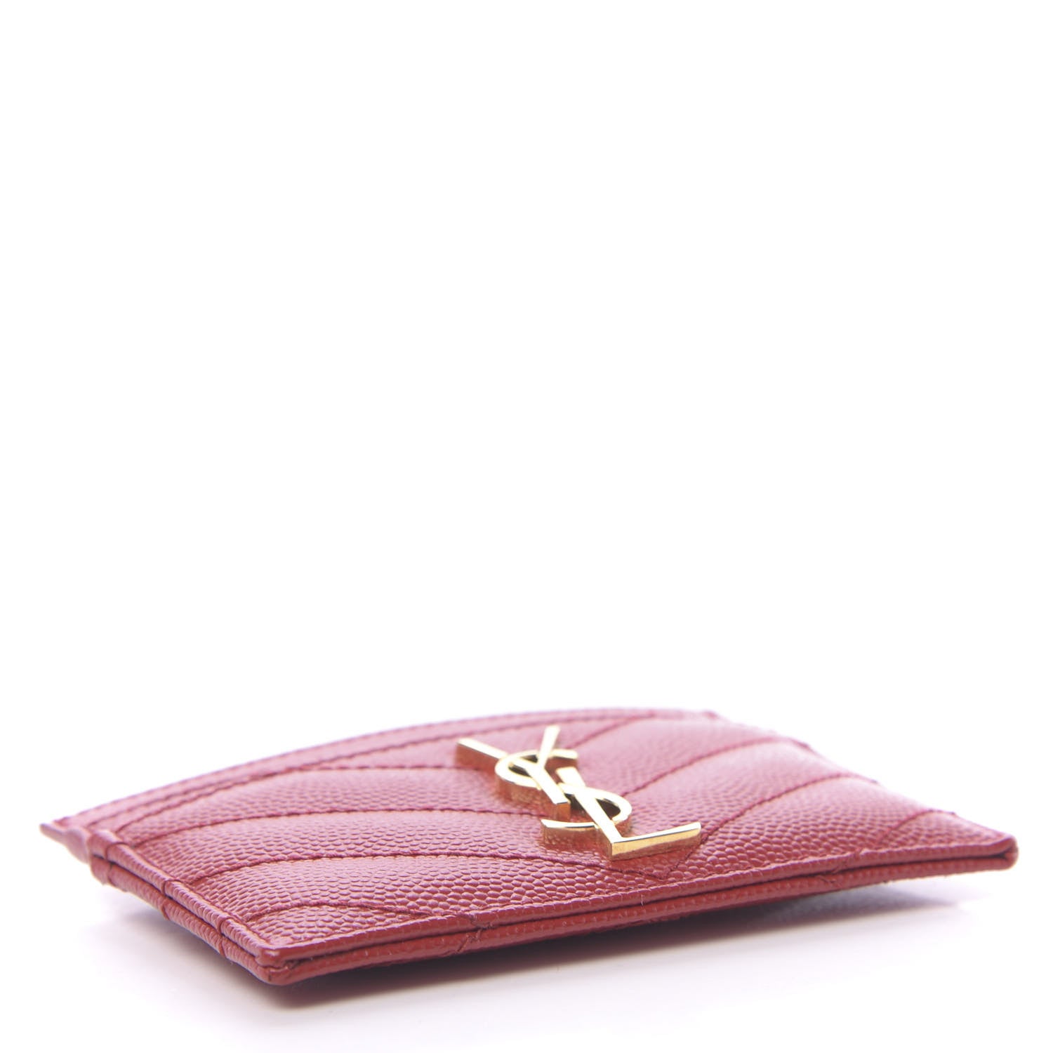 Saint Laurent Grain De Poudre Matelasse Chevron Monogram Credit Card Case New Red 4 of 8