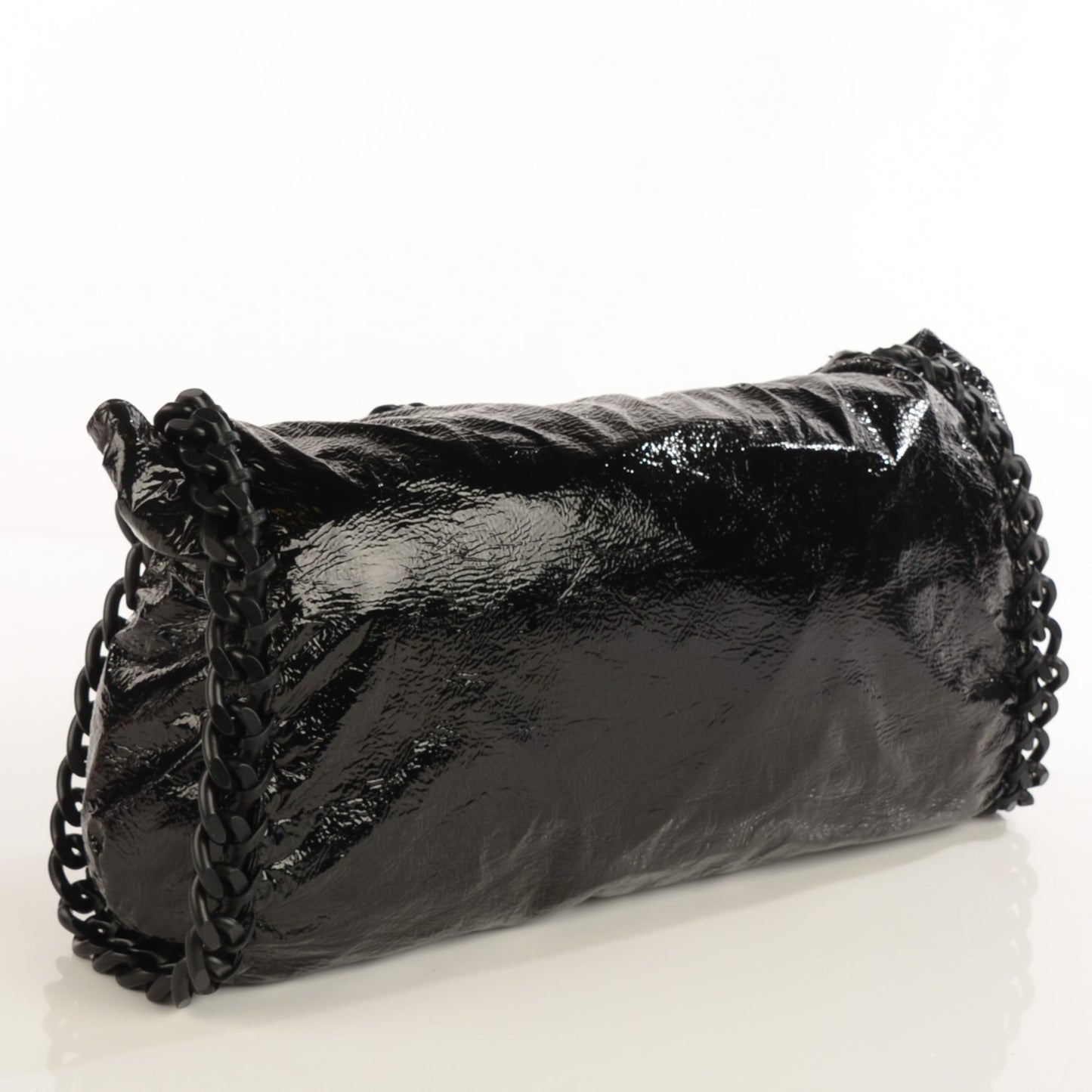 Crinkled Patent East West Falabella Tote Black