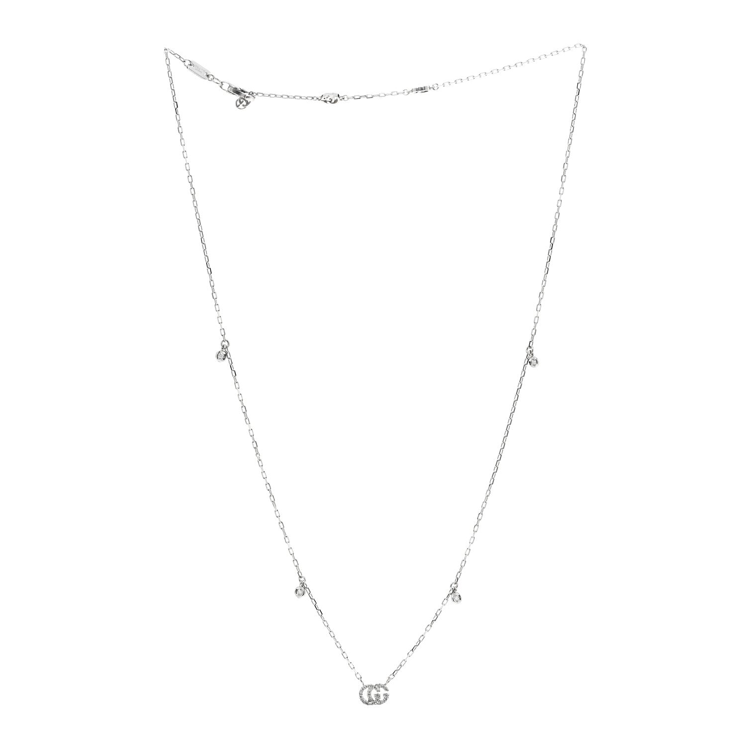 Gucci 18K White Gold Diamond Running GG Pendant Necklace 3 of 6