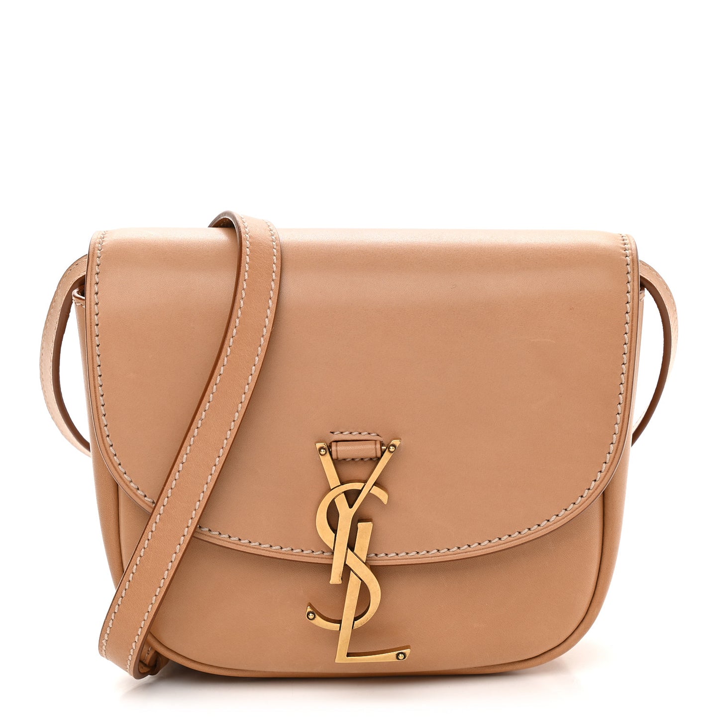 Smooth Vintage Calfskin Small Kaia Satchel Brown Gold