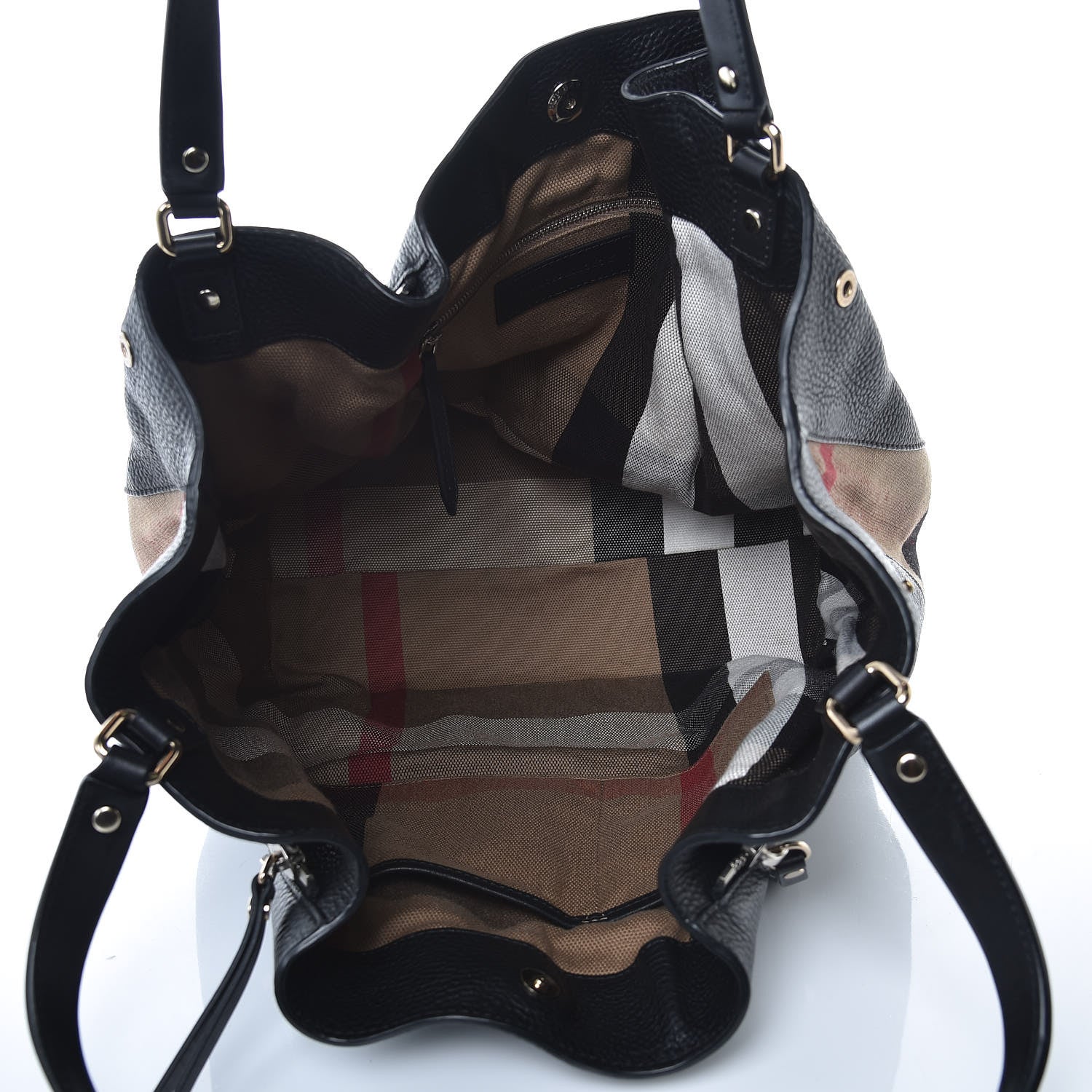Burberry Grainy Calfskin House Check Medium Maidstone Black 5 of 9