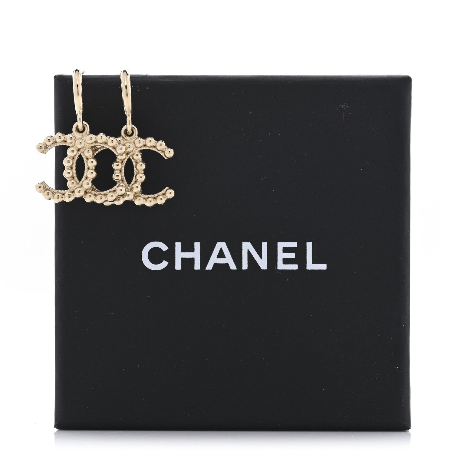 Chanel Metal Bead CC Drop Earrings Gold 5 of 5