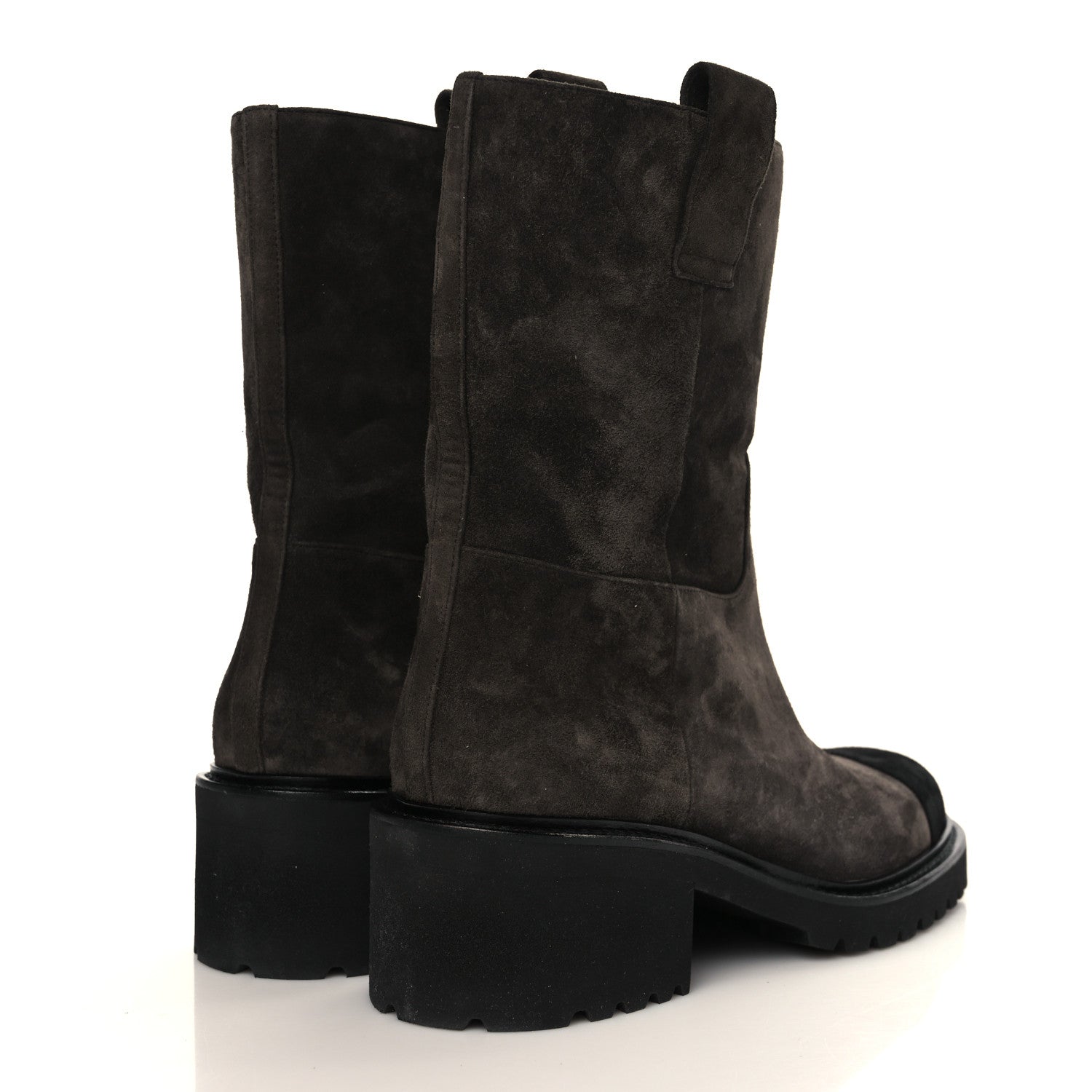 Chanel Suede Calfskin CC Cap Toe Boots 39 Black Brown 4 of 9