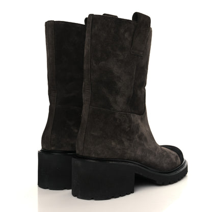 Chanel Suede Calfskin CC Cap Toe Boots 39 Black Brown 4 of 9