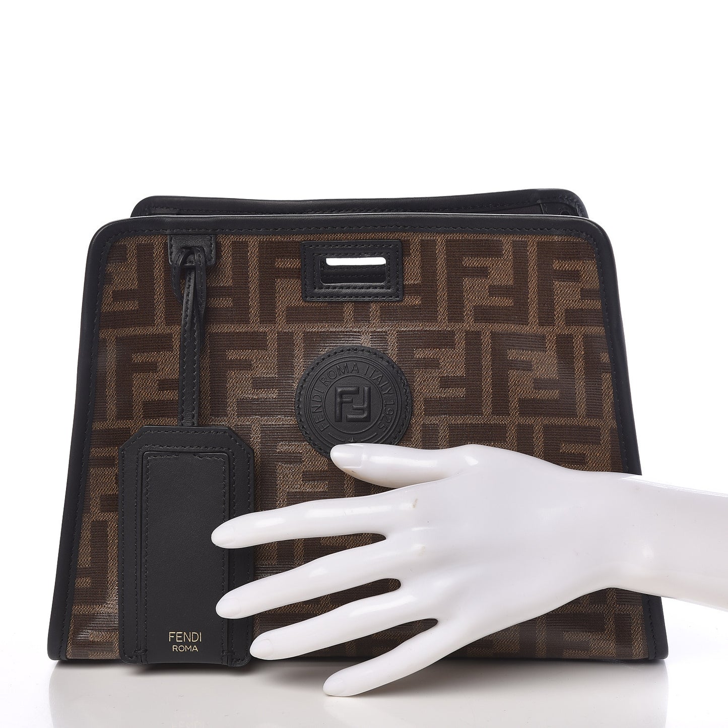Glazed Fabric Vitello Century FF 1974 Stamp Patch Mini Peekaboo Defender Cover Mogano Panna Black