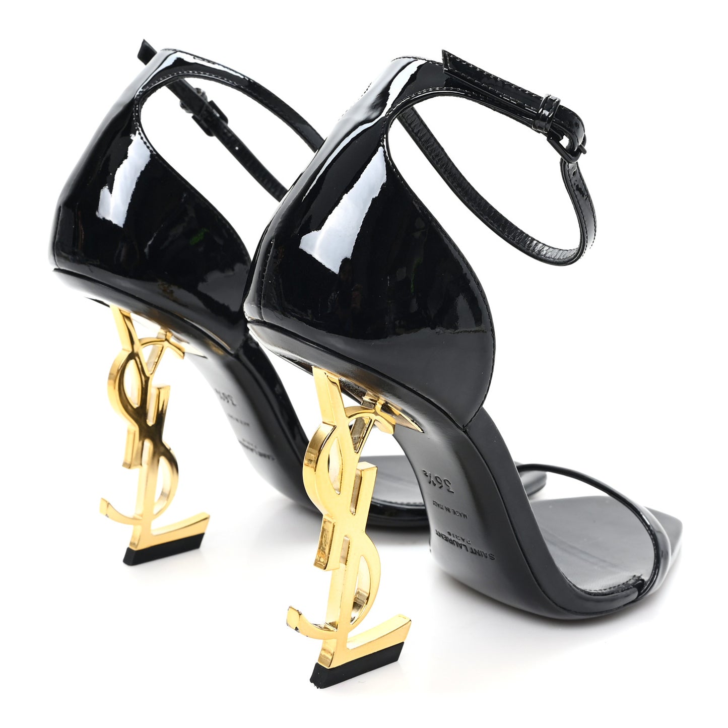 Patent Calfskin Opyum 110 Sandals 36.5 Black Gold