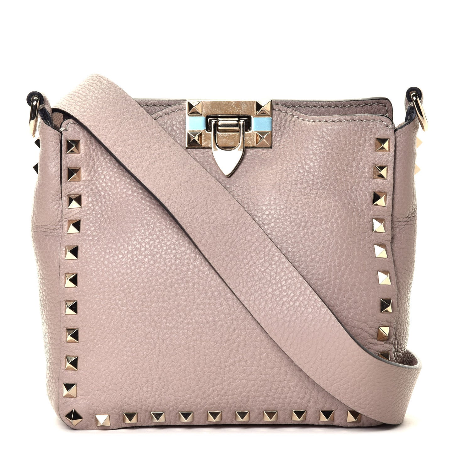 Pebbled Calfskin Mini Rockstud Flip-Lock Messenger Bag Poudre