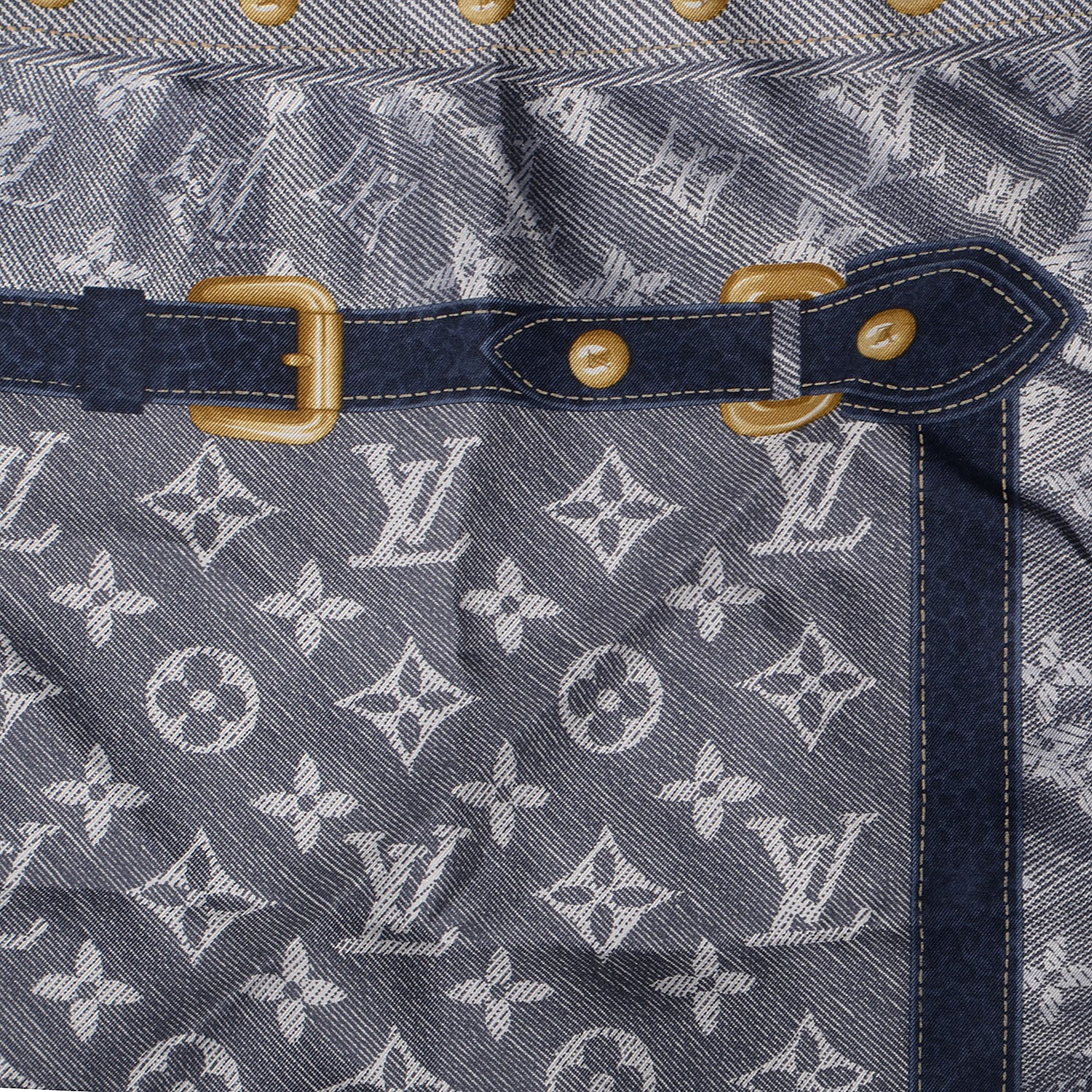 Louis Vuitton Silk Monogram New Denim Bandana Scarf Navy 1 of 5