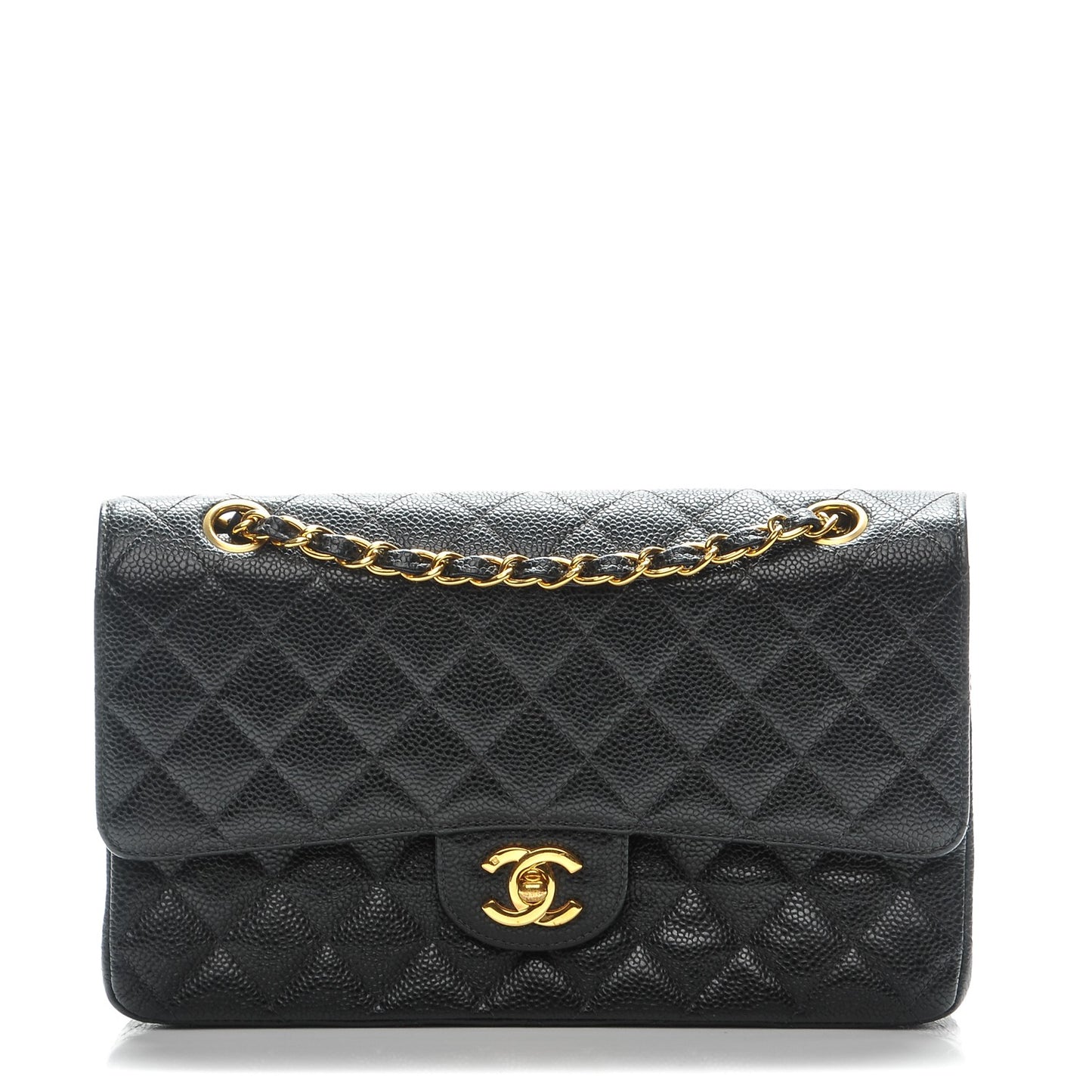 Caviar Quilted Medium Double Flap Black