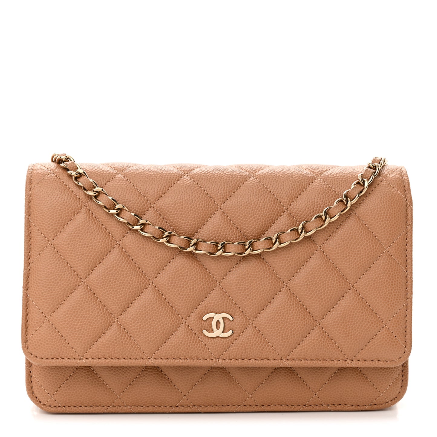 Caviar Quilted Wallet on Chain WOC Dark Beige