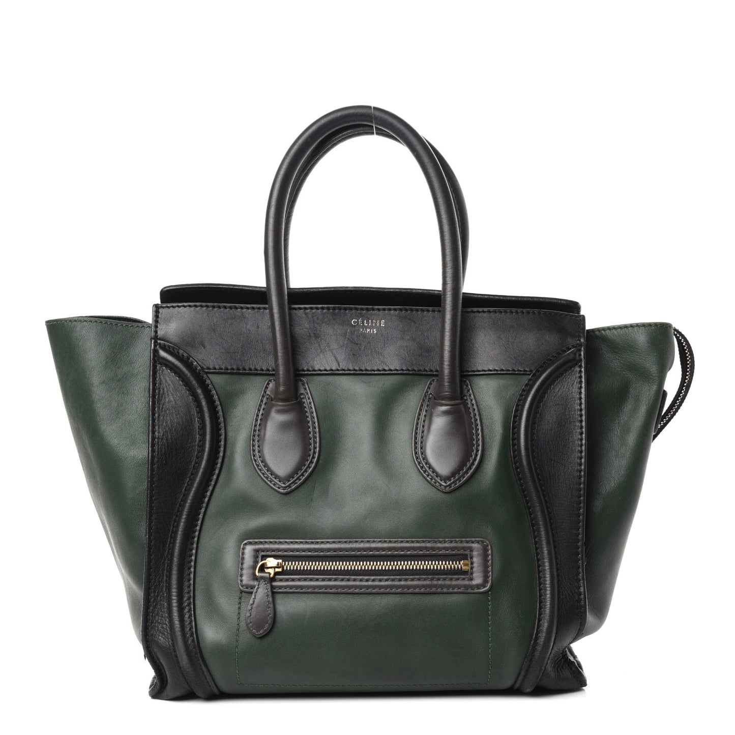 Satin Calfskin Mini Bi-Color Luggage Bottle Green Black