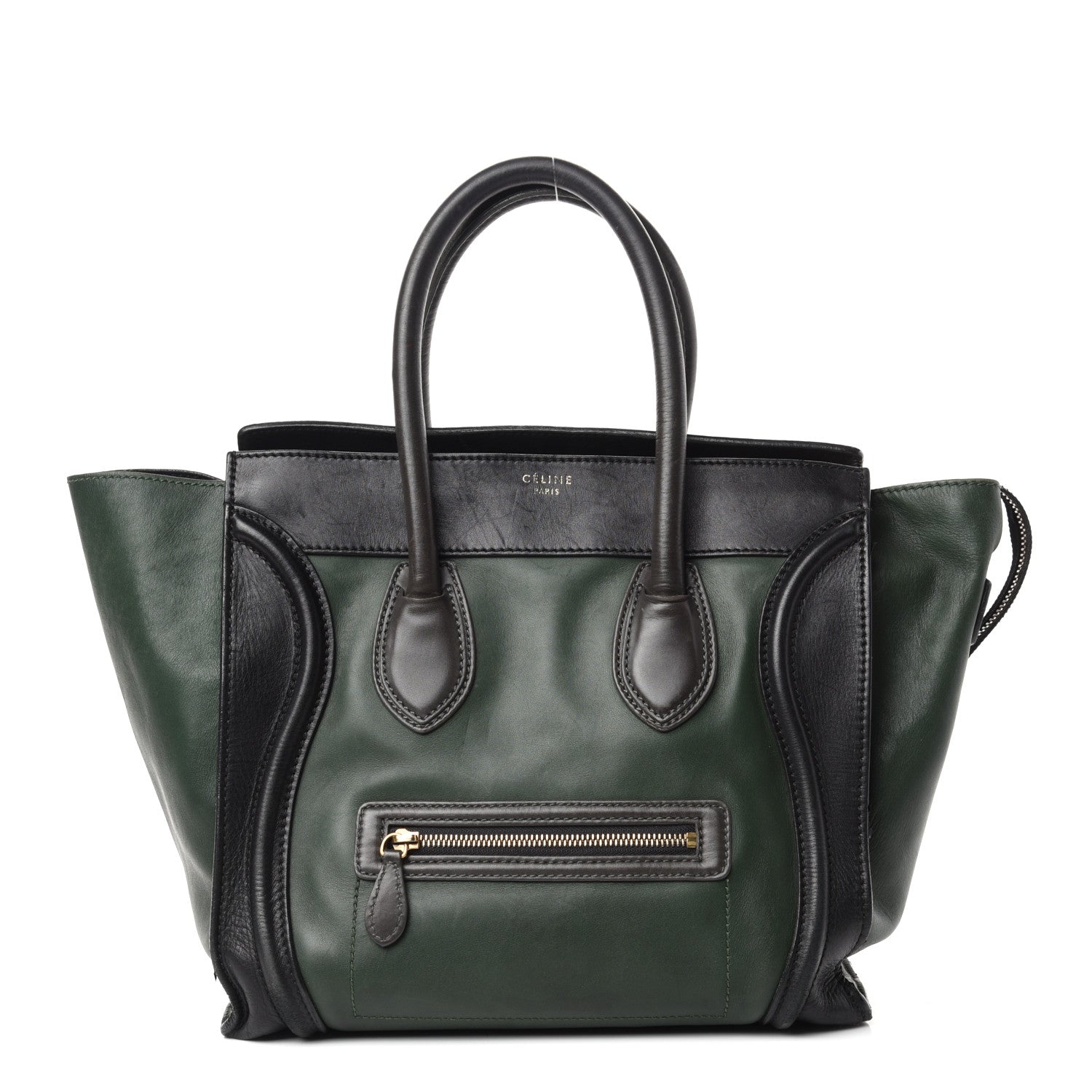 Celine Satin Calfskin Mini Bi-Color Luggage Bottle Green Black 1 of 10