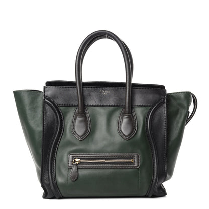 Celine Satin Calfskin Mini Bi-Color Luggage Bottle Green Black 1 of 10