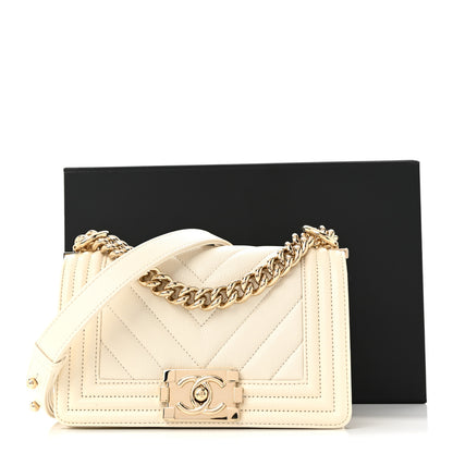 Chanel Caviar Chevron Quilted Small Boy Flap White 11 of 11