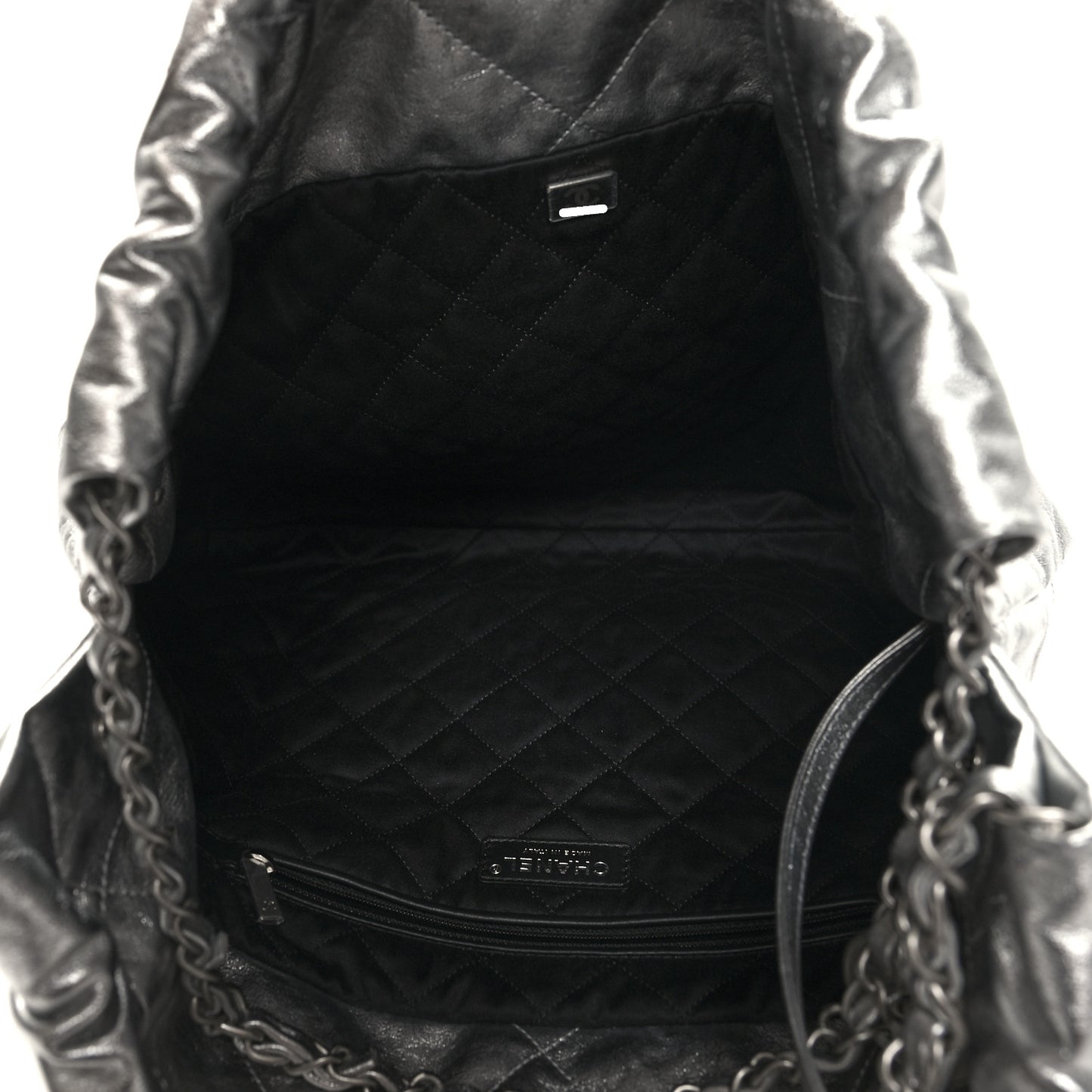 Metallic Calfskin Quilted Chanel 22 Silver
