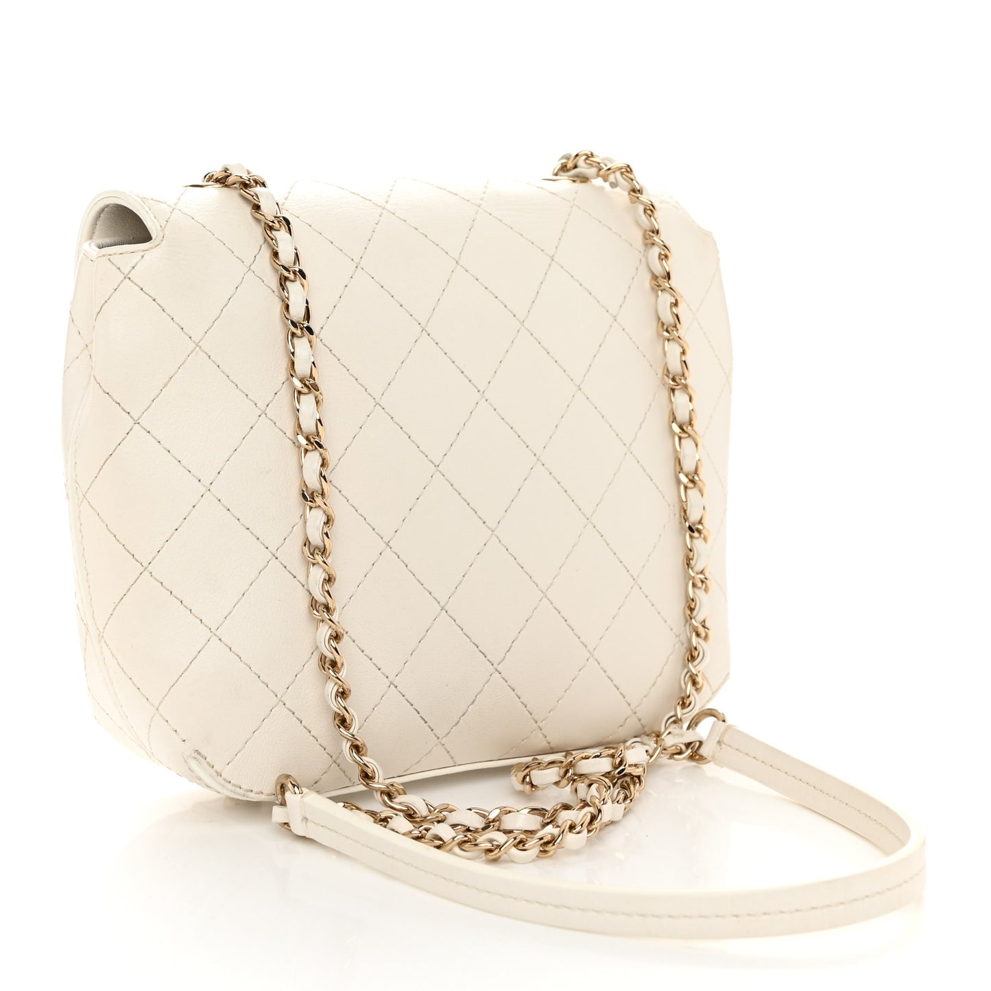 Calfskin Stitched Small Covered CC Flap Bag White