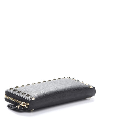 Valentino Garavani Pebbled Calfskin Rockstud Zip Around Wallet Black 4 of 12